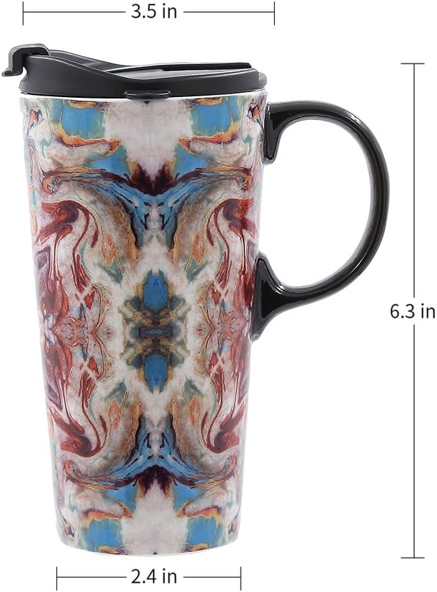 Topadorn 17oz Ceramic Travel Coffee Mug with Sealed Lid Tea Cup with Color Box, Microwave & Dishwasher Safe Unique Boho Mug, Holiday Gift Her Him - Image 6