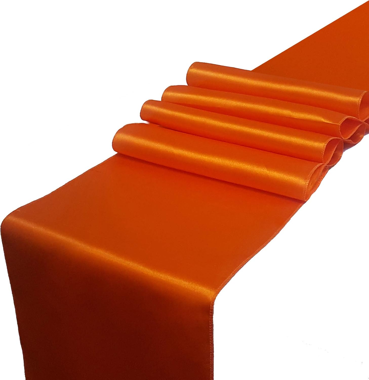Parfair Dessin Pack of 5 Satin Table Runners 12 x 108 inch for Wedding Banquet Decoration, Bright Silk and Smooth Fabric Party Table Runner - Orange