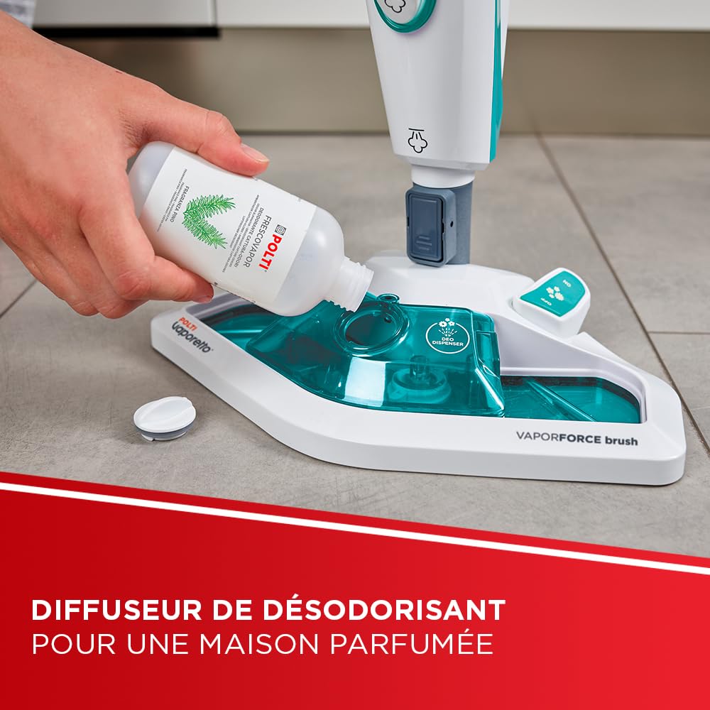 Polti Vaporetto SV450 Double, Balai Vapeur 2-en-1 avec Nettoyeur à Main, 13 Accessoires Inclus et Serpillères Supplémentaires, Réservoir Amovible de 0,3 l, Bleu Clair et Blanc