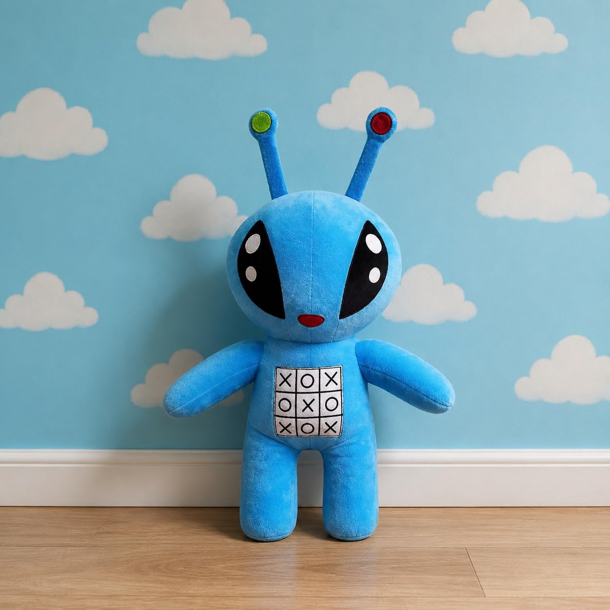Plush Alien Toy with Tic-Tac Design, Blue, Soft Stuffed Character-picture-17