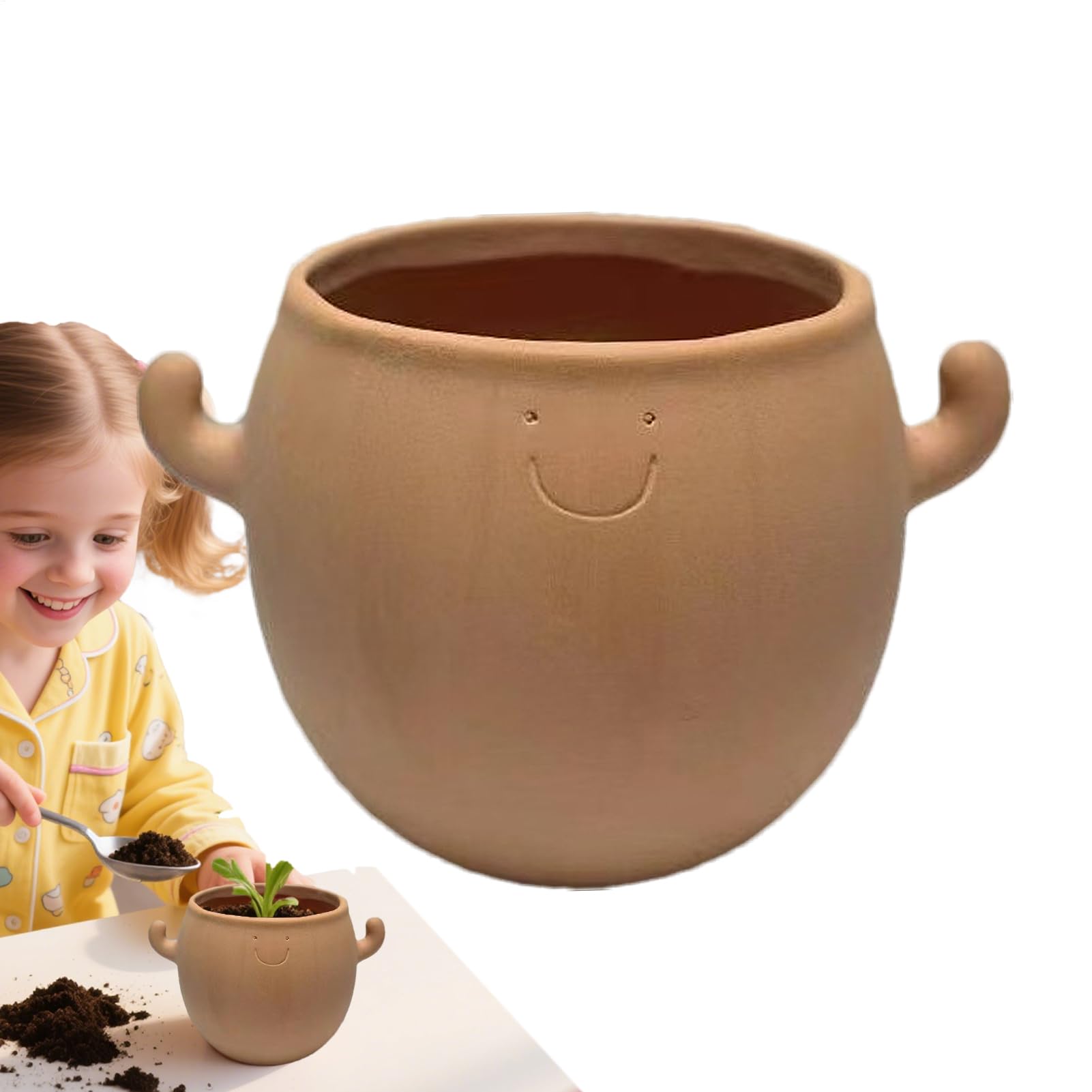 Pot de fleurs céramique visage souriant, idée cadeau jardinage idéal