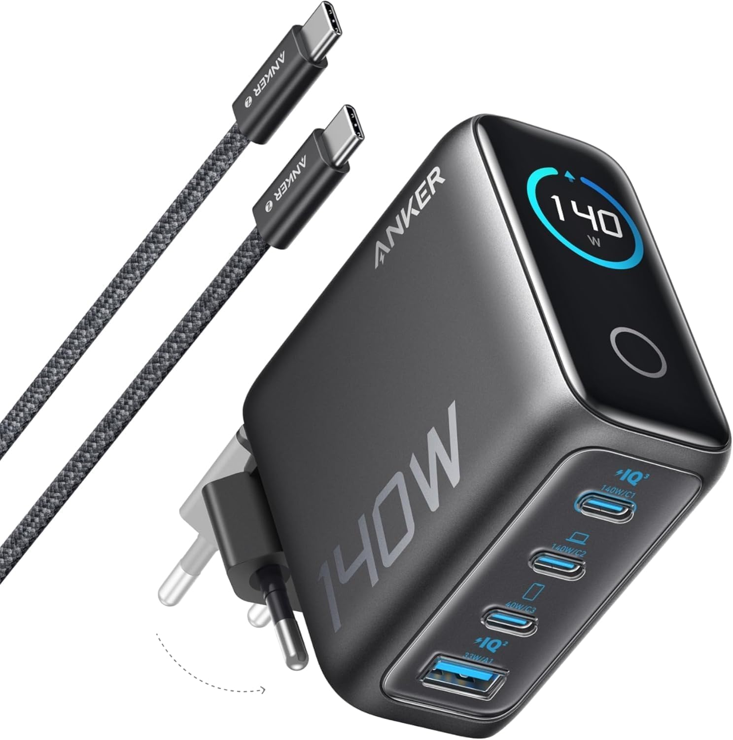 Anker 140W USB-C Şarj Cihazı, 4 Bağlantı Noktalı, Çoklu Cihaz…