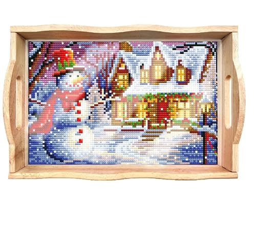 Syntego 5D DIY Christmas Snowman Diamond Art Trays 30cm x 20cm I Crystal Rhinestone Wooden Decoration Tray for Serving, Christmas, Birthday Gifts & Special Occasions I Sparkly & Creative Trays