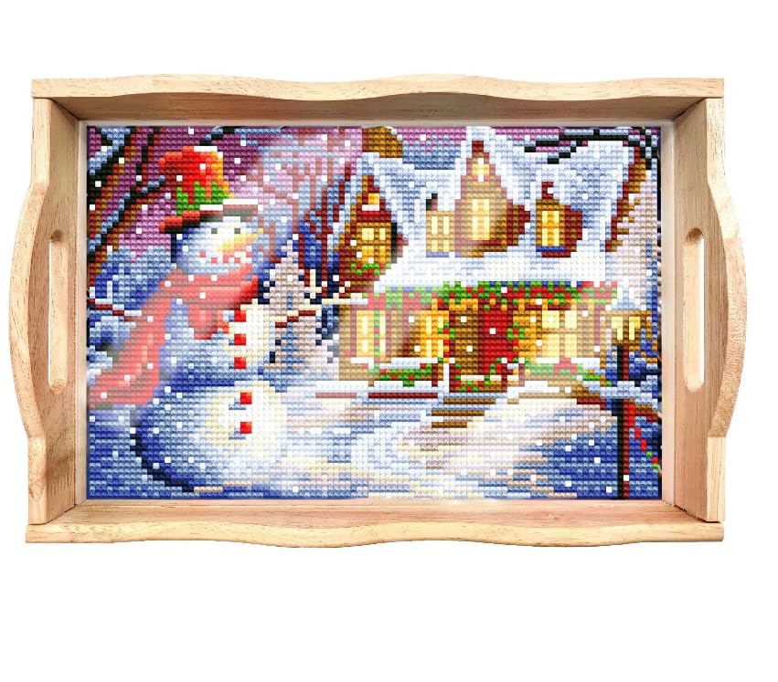 Syntego 5D DIY Christmas Snowman Tray Diamond Art Kit Crystal Rhinestone Wooden Tray Decoration 30cm x 20cm