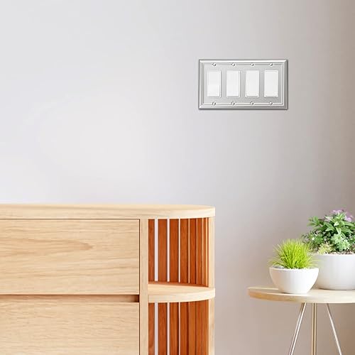 Miniatura 5 de Adler - Cubierta cuádruple para interruptor de luz decorativa Adler, placa de pared de metal, paquete de 2 unidades, níquel cepillado de 4