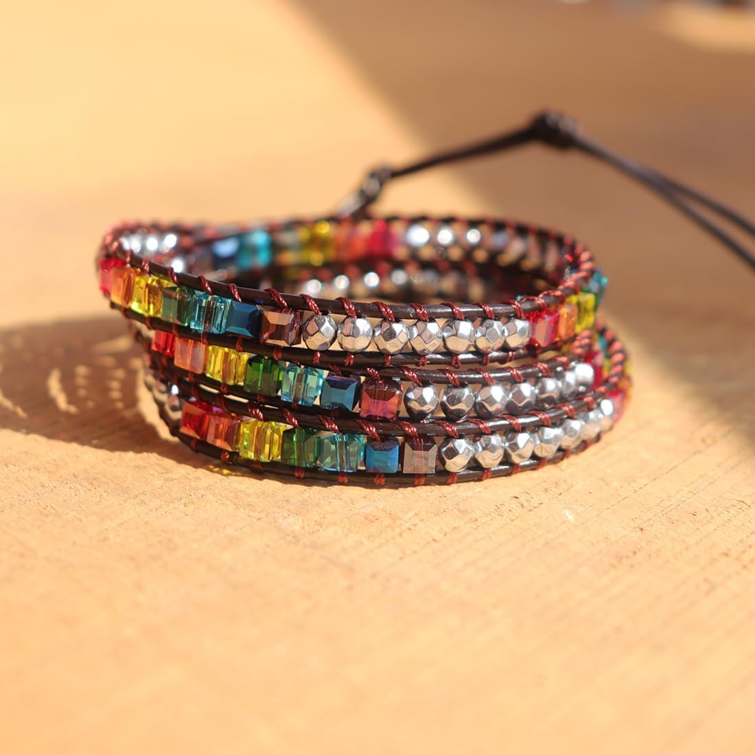 Natural Stone Hematite Chakra Balancing Leather 3 Wrap Crystal Bracelet for Women