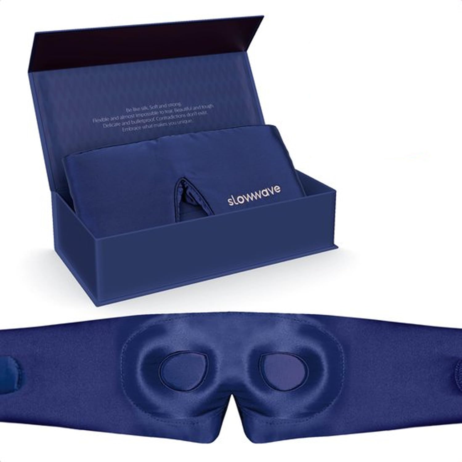 Slowwave Premium Silk Sleep Mask - 3D - 100% Verdunkelung - konturierte Augenpartie - Premium Schlafmasken aus Maulbeerseide - Hypoallergen und atmungsaktiv - Sleep mask - alle Schlafpositionen - Blau