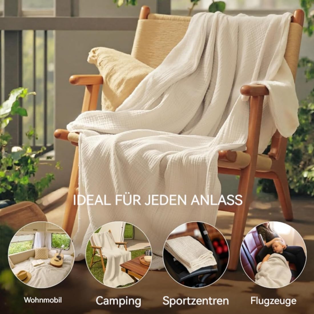 Alpenfaser Musselin Decke, Premium Muslin Blanket 150 x 200 cm, 100% Cotton Musselin Decke Erwachsene, Soft Lightweight Summer Blanket, Sofa Throw, Couch Blankets,All Seasons (Hellblau,150x200cm)