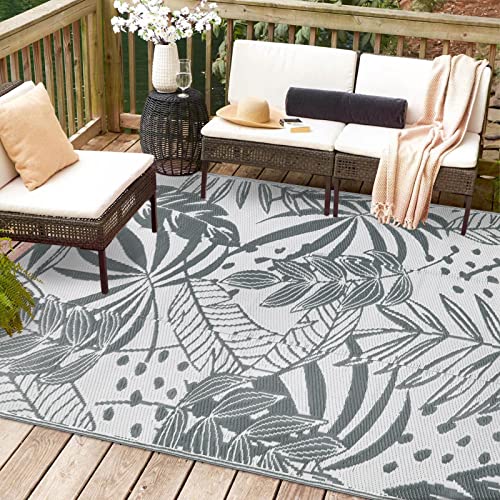 Wonnitar Reversible Outdoor Rug 6X9,Waterproof Plastic Straw Patio Rug For Patio Clearance,Large Tropical Porch Rug,Portable Rv Camper Mat,Outside Area Rug For Balcony Garden Park,Grey #TOP5