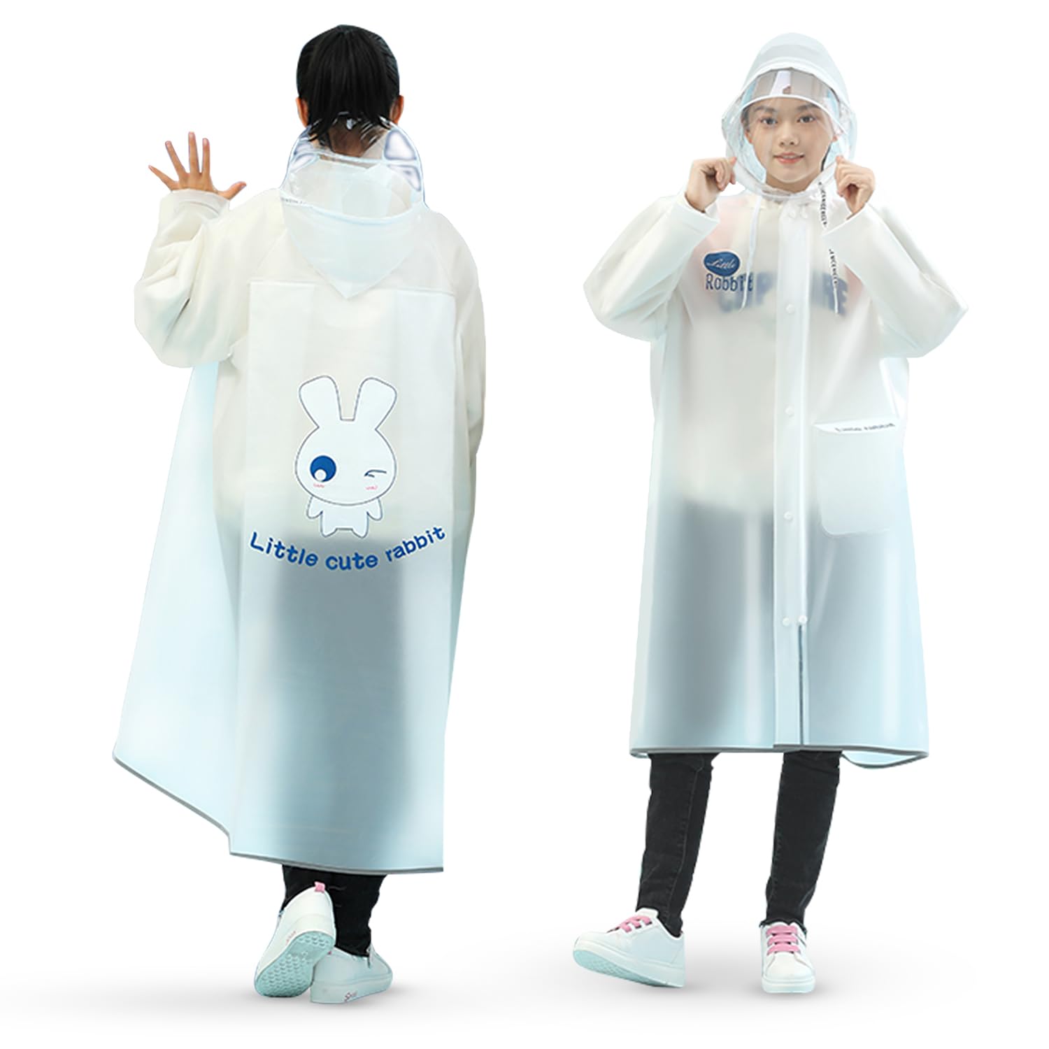 HACER Kids Hooded Raincoat 12 to 13 Years Waterproof Full-Sleeve Rain Jacket with Hood and Pockets Full Length Textured Rainwear for Boys & Girls - (White, 4XL, Pack of 1)