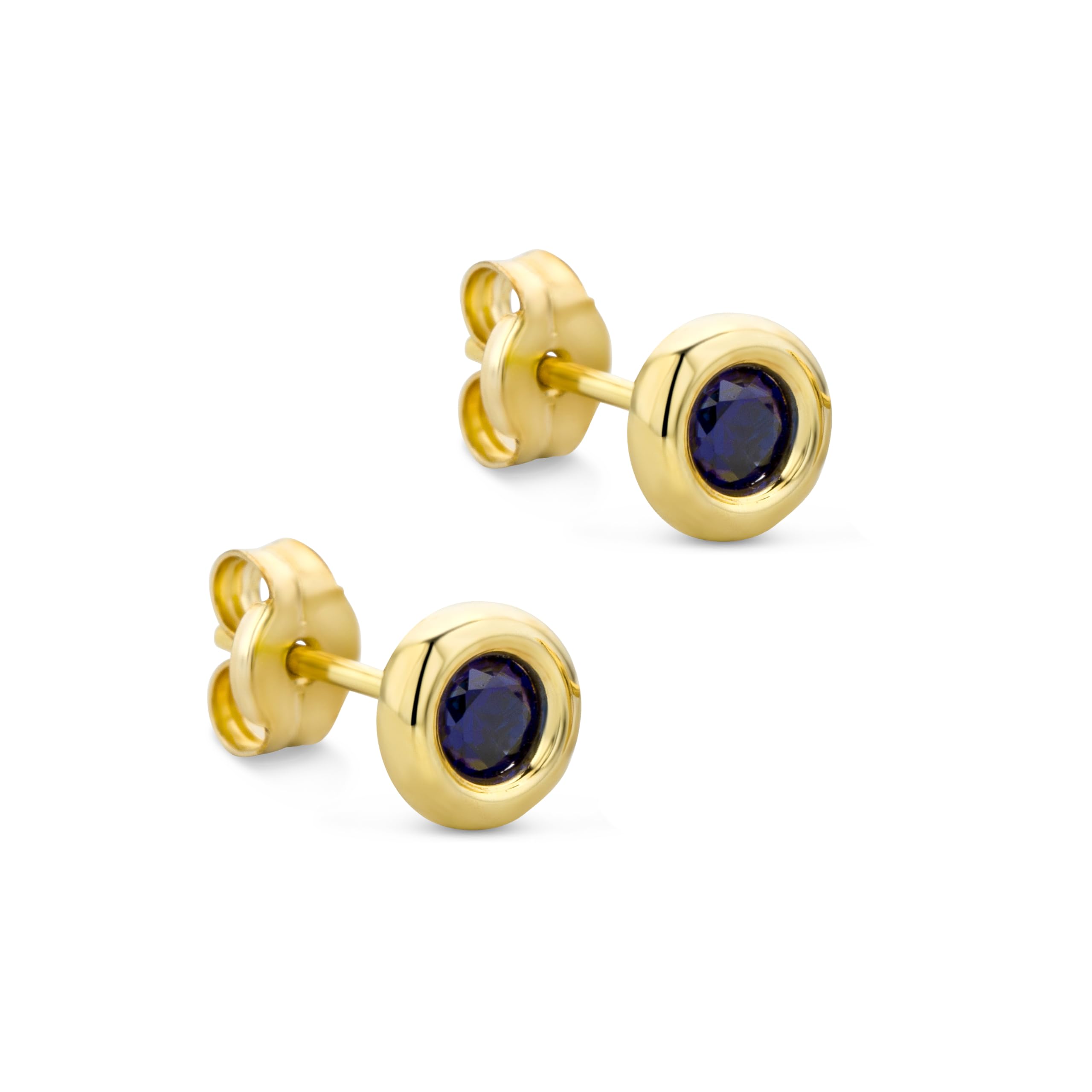 Orovi – Pendientes redondos de oro amarillo/blanco de 9 quilates (375) – Pendientes de oro para mujer con piedras preciosas solitarias en elegante engaste – Sin alérgenos y hechos a mano (5 x 5 mm)