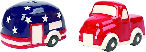 Miniatura 5 de Americana Stars & Striped Old Fashioned Truck & Camper Dolomite - Juego de 2 saleros y pimenteros