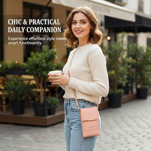Women's Touch Screen Mobile Phone Messenger Bag, RFID Leather Crossbody Wallet Purse, Anti-Theft Shoulder Strap - 3