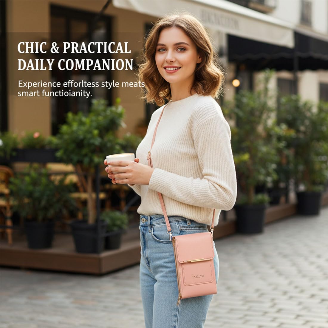 Women's Touch Screen Mobile Phone Messenger Bag, RFID Leather Crossbody Wallet Purse, Anti-Theft Shoulder Strap — view 3