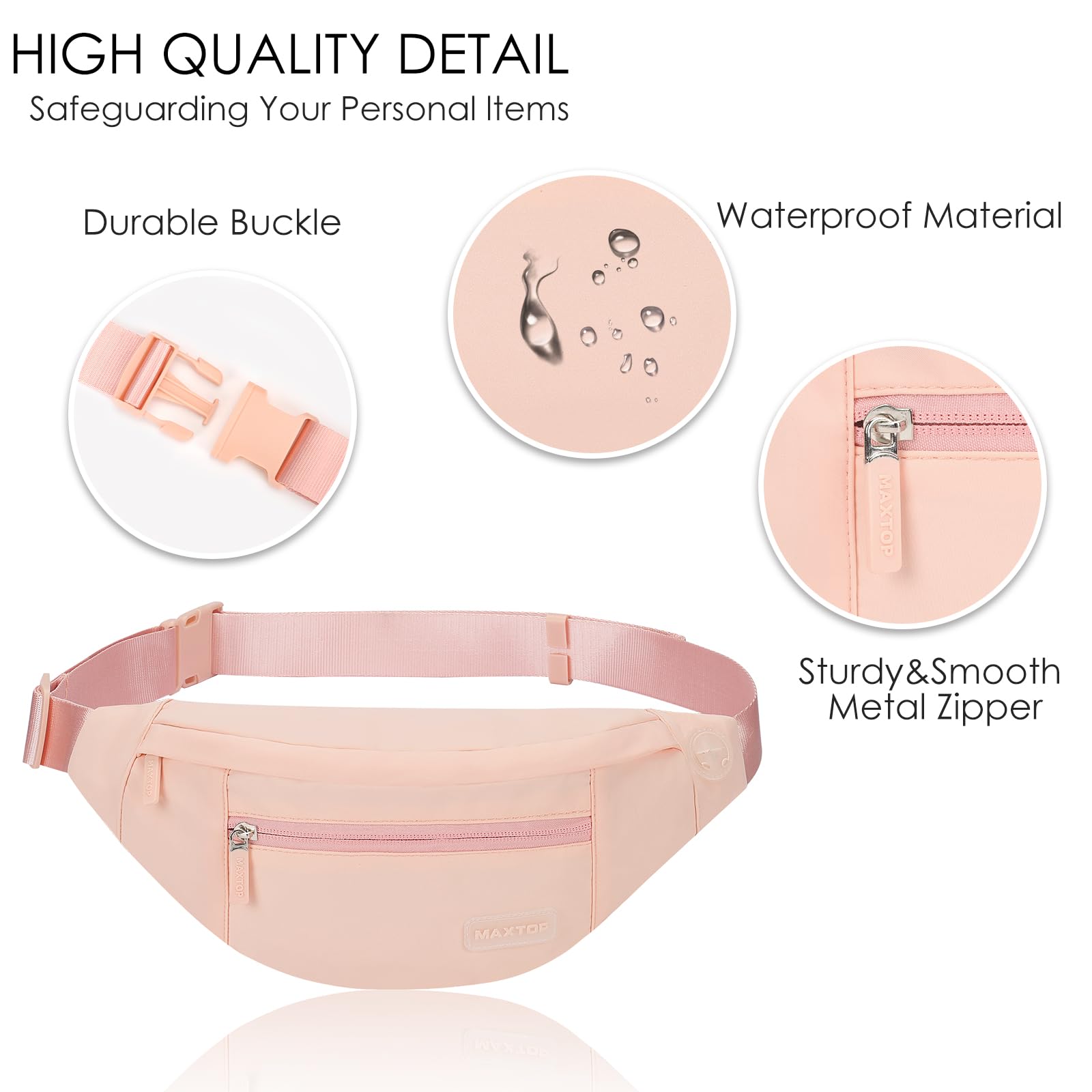 MAXTOP Marsupio grande per donna e uomo, marsupio con attacco per cuffie e 4 tasche con zip, cintura regolabile per ciclismo, corsa, jogging, viaggio, outdoor, allenamento