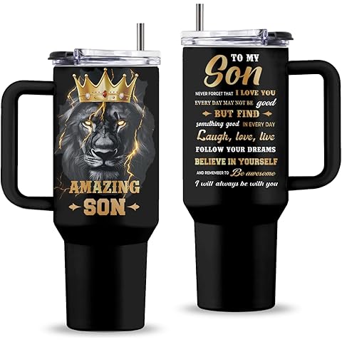 Gifts for Son, 40 Oz Son Tumbler with Handle & Straw, To My Son Stainless Steel Tum...