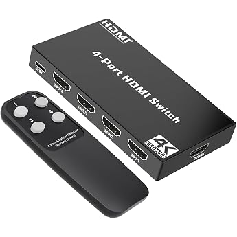 4K HDMI Switch 4 in 1 Out HDMI Switch with Remote Control Supports Dolby Vision Compatible with PS5 Xbox Apple TV DVD Player