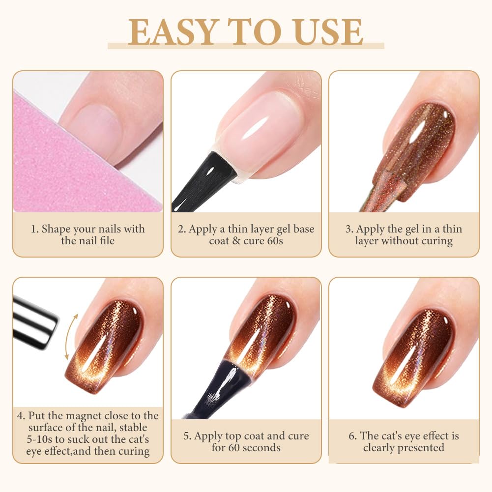 UV lakier do paznokci magnetyczny, żelowy lakier do paznokci Cat Eye kocie oko, klasyczny Cat Eye, Soak-Off UV lakier do paznokci do zdobienia paznokci, francuski manicure salon, z magnesem, 8