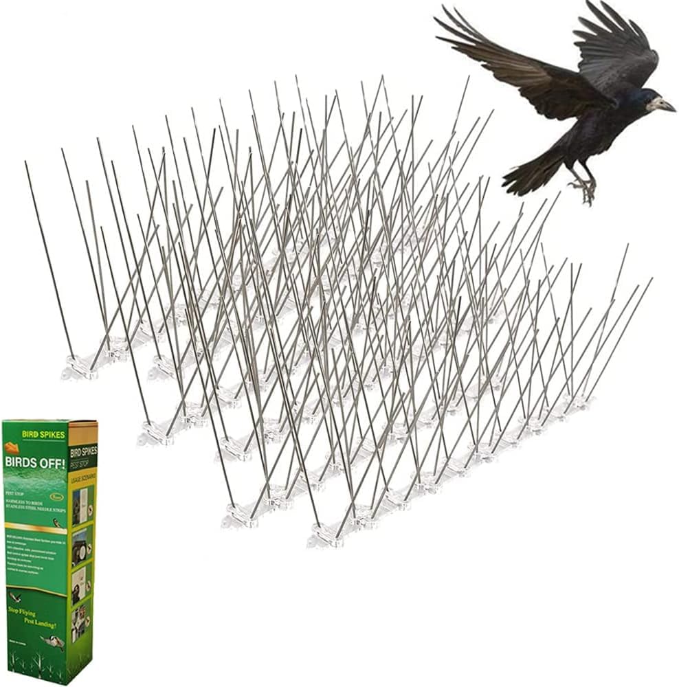Homarket 10pcs Bird Spikes for Pigeon and Small Birds, Stainless Steel Bird Deterrent Spikes Defender Anti Bird Repellent Spikes Control Kit for Deterring Small Bird, Crows and Woodpeckers