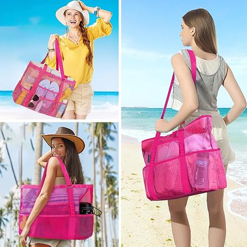 Miniatura 2 de Everfunny Bolsa de playa de malla grande, ligera, plegable, para accesorios de playa, artículos esenciales de viaje