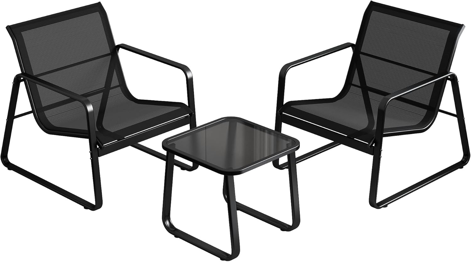 3 Pieces Patio Bistro Sets Outdoor Patio Furniture Conversation Bistro Set Modern Front Porch Chairs Small Patio Furniture Set with Coffee Table for Lawn Garden Balcony Backyard,Black