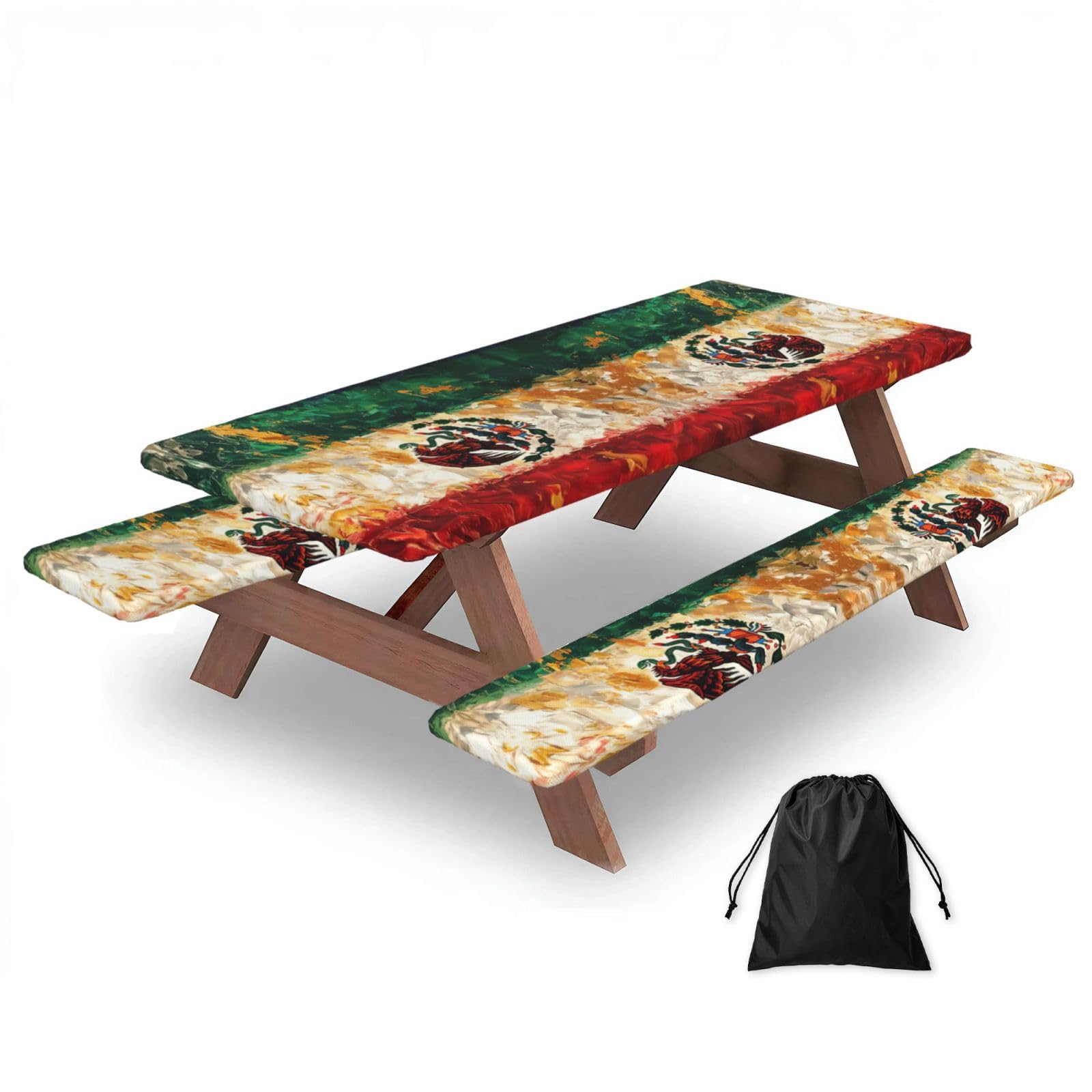 Zyjhyy Black Mexican American Flag Print 3 Pack Wipeable Picnic Bench Cover And Table Cover Lightweight Table Cloth For Camping Outdoor