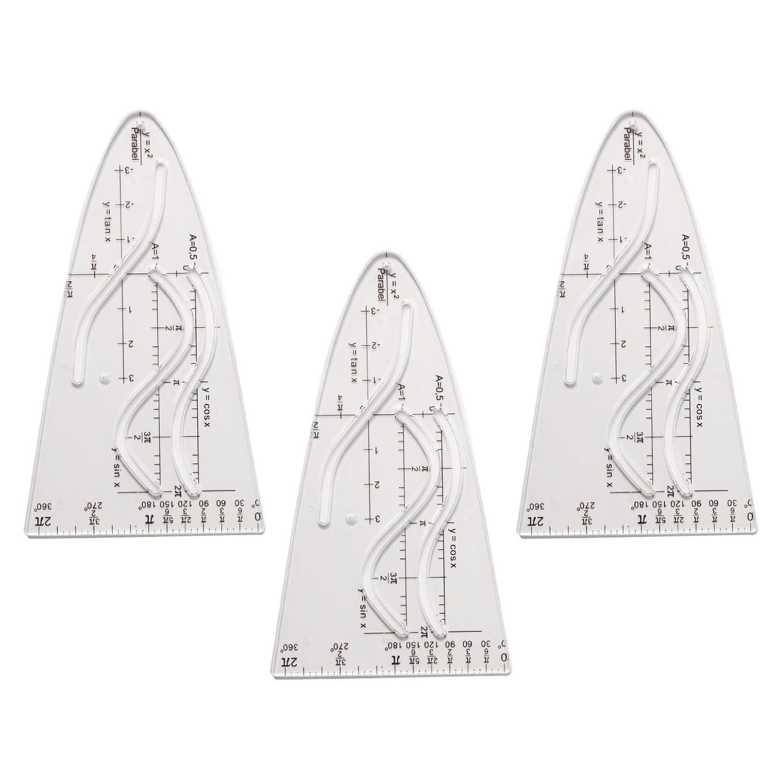 Hsioluted 3Pcs Parabolic Stencil Cosine Ruler For Advanced Mathematics Engineering Academic Research Parabola Ruler Parabolic Template Student Calculus Graphing