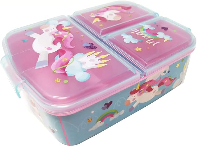 Theonoi Children's Lunchbox, Sandwich Box with Compartments and Dividers, Nursery Lunchbox Made of BPA-Free Plastic - Unicorn A1