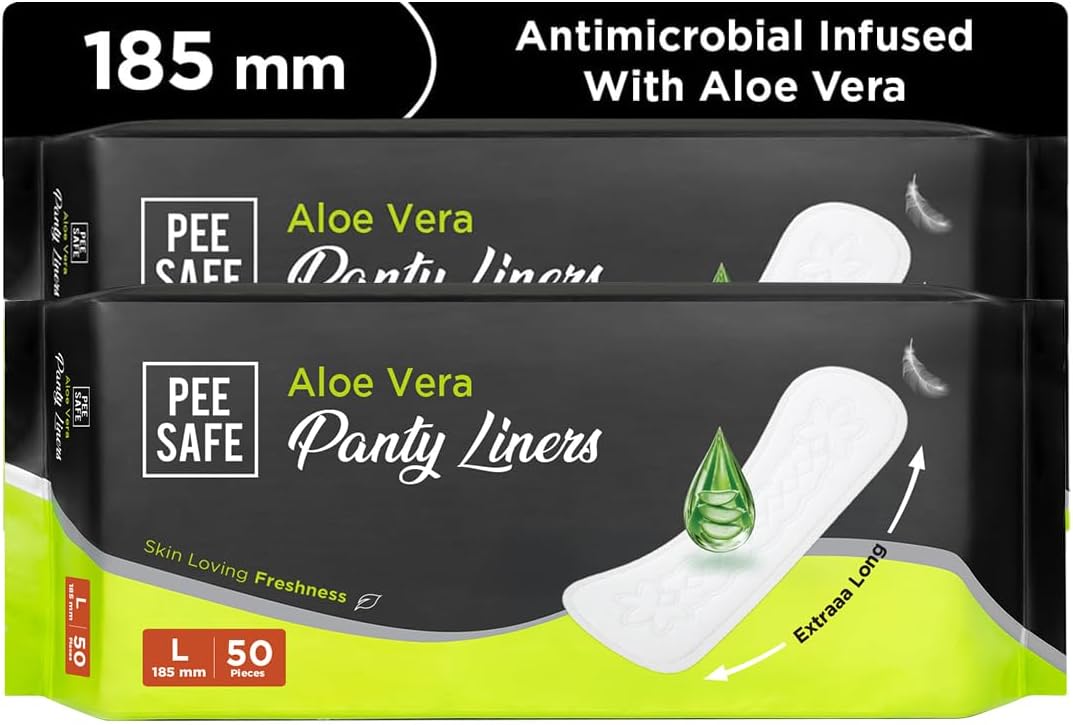 Pee Safe Panty Liners For Women Daily Use with Aloe Vera - 100 Liners | 185mm Long (Large Size) | Curvy Design For Extra Comfort | Cottony-Soft Surface| Keeps You Dry & Fresh All Day Long