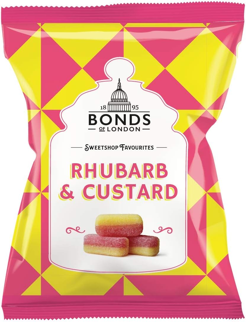 Original Bonds London Rhubarb & Custard Bag Sugar Coated Rhubarb & Vanilla Flavored Boiled Sweets Imported From The UK The Best Of British Candy