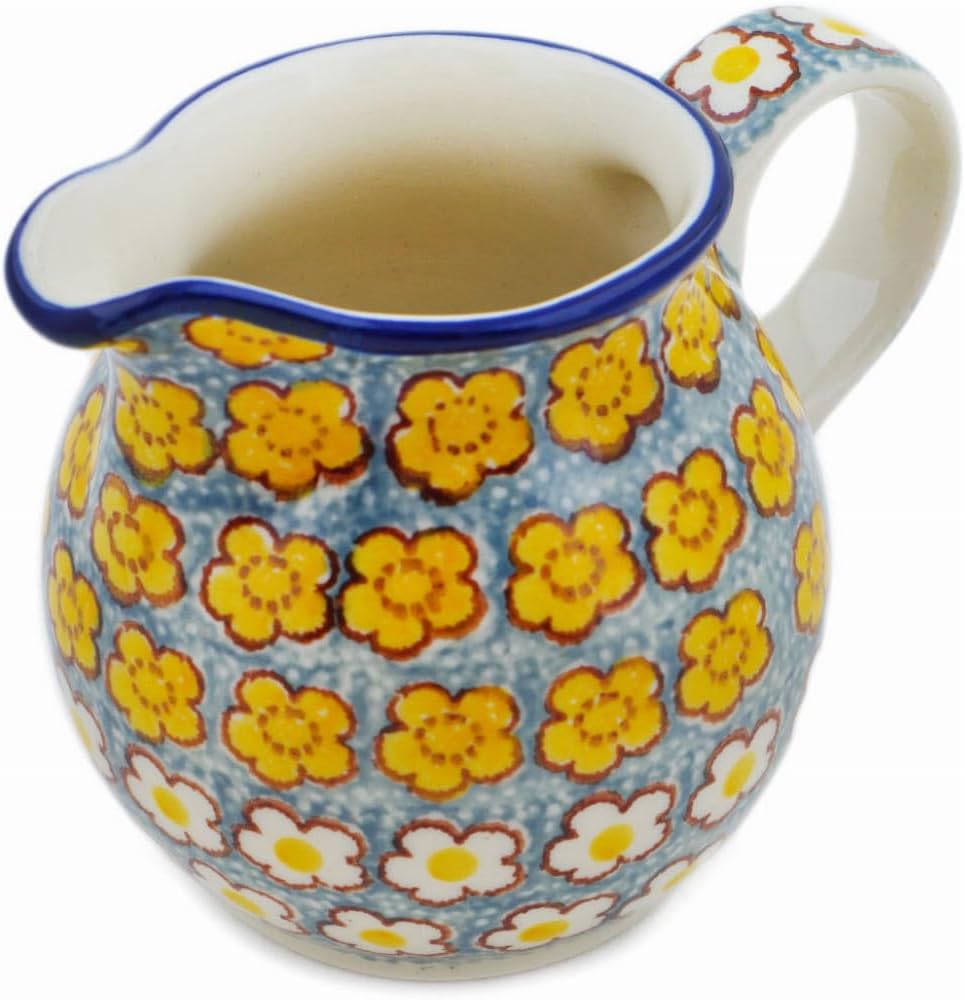 Polmedia Polish Pottery Creamer UNIKAT - Popcorn Daisies Pattern Handmade in Boleslawiec Poland by Ceramika Artystyczna + Certificate of Authenticity