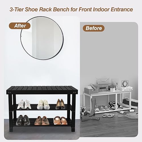 Vista 14 de Zapatero, organizador de zapatos de 3 niveles para almacenamiento de entrada, pequeño estante de madera para zapatos, zapateros independientes
