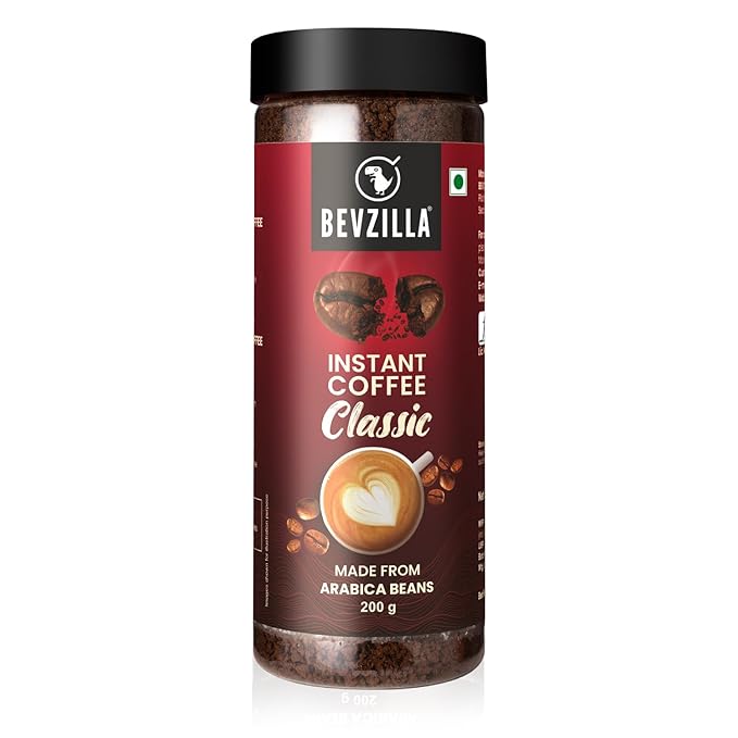 Bevzilla 200 Gram Classic Instant Coffee Powder Jar | Arabica Coffee | Best for Espresso, Latte & Cappucino | Hot & Cold Brews