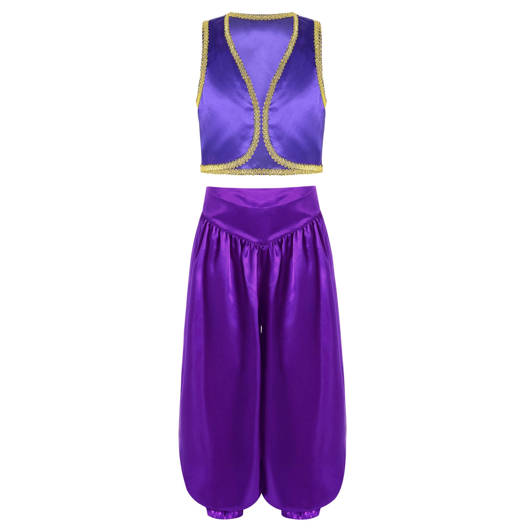 Yihuimin Kids Boys Arabian Prince Street Rats Costume Silky Waistcoat Top with Harem Dance Pants Purple 5-6 Years