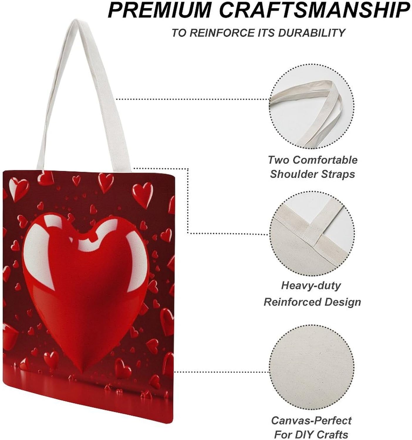 Love Heart Canvas Tote Bag Reusable Grocery Bag image 5