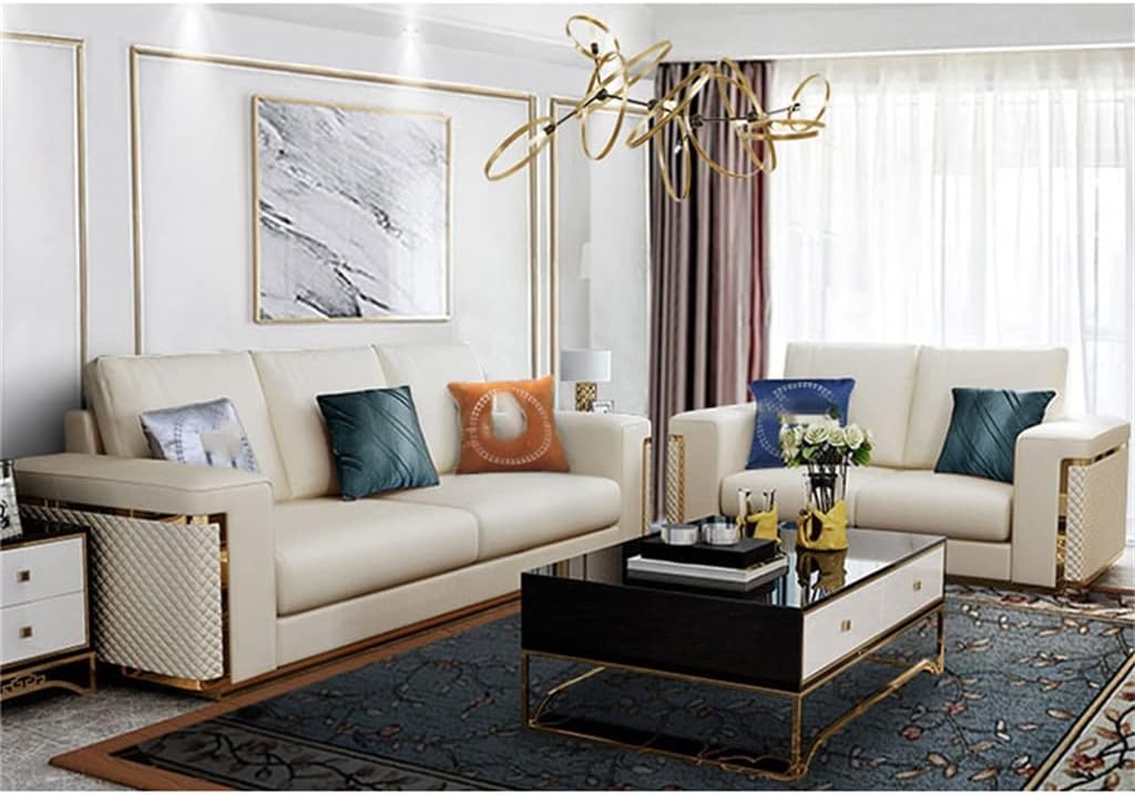 Living Room 3 Seat Lounge Sofa Mid-Century Modular Furniture First Floor Upholstered Leather