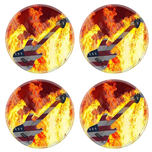 MSD Round Drink Coasters Set of 4 Natural Rubber Design for Fire Heat
