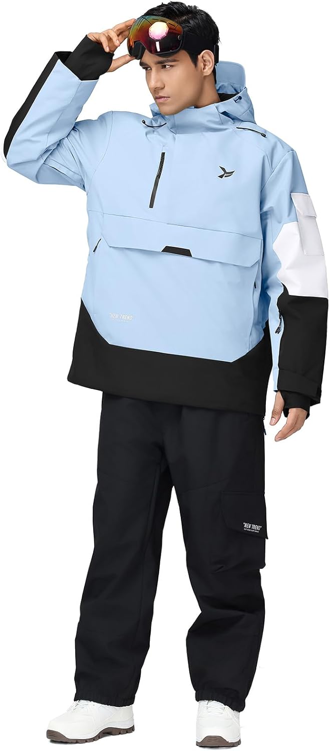 YEEFINE Men's Ski Jacket Snowboard Snow Coat Waterproof Insulated Winter Warm Loose Fit Pullover Hoodie - Image 7