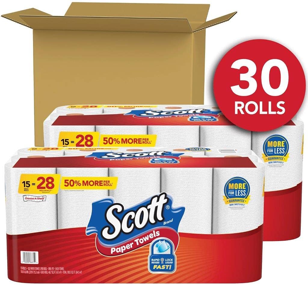 Scott Paper Towels, Choose-A-Sheet - 30 Mega Rolls (2 Packs of 15) = 56 Regular Rolls (102 Sheets Per Roll) : Health & Household