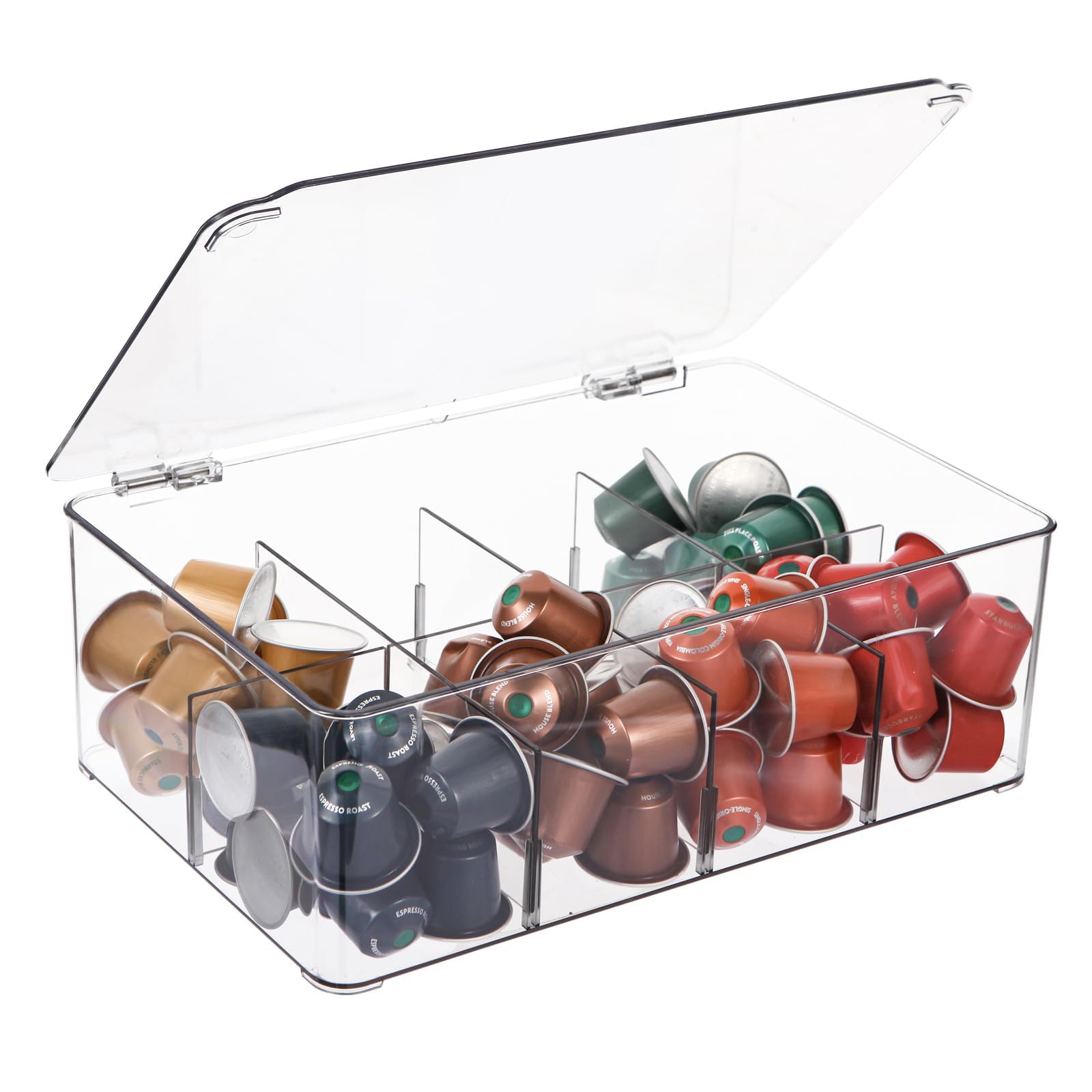 KASTWAVE Coffee Pod Holder and Storage for Counter - Clear Organizer Compatible With Nespresso OriginalLine VertuoLine Capsules - Acrylic With Lid