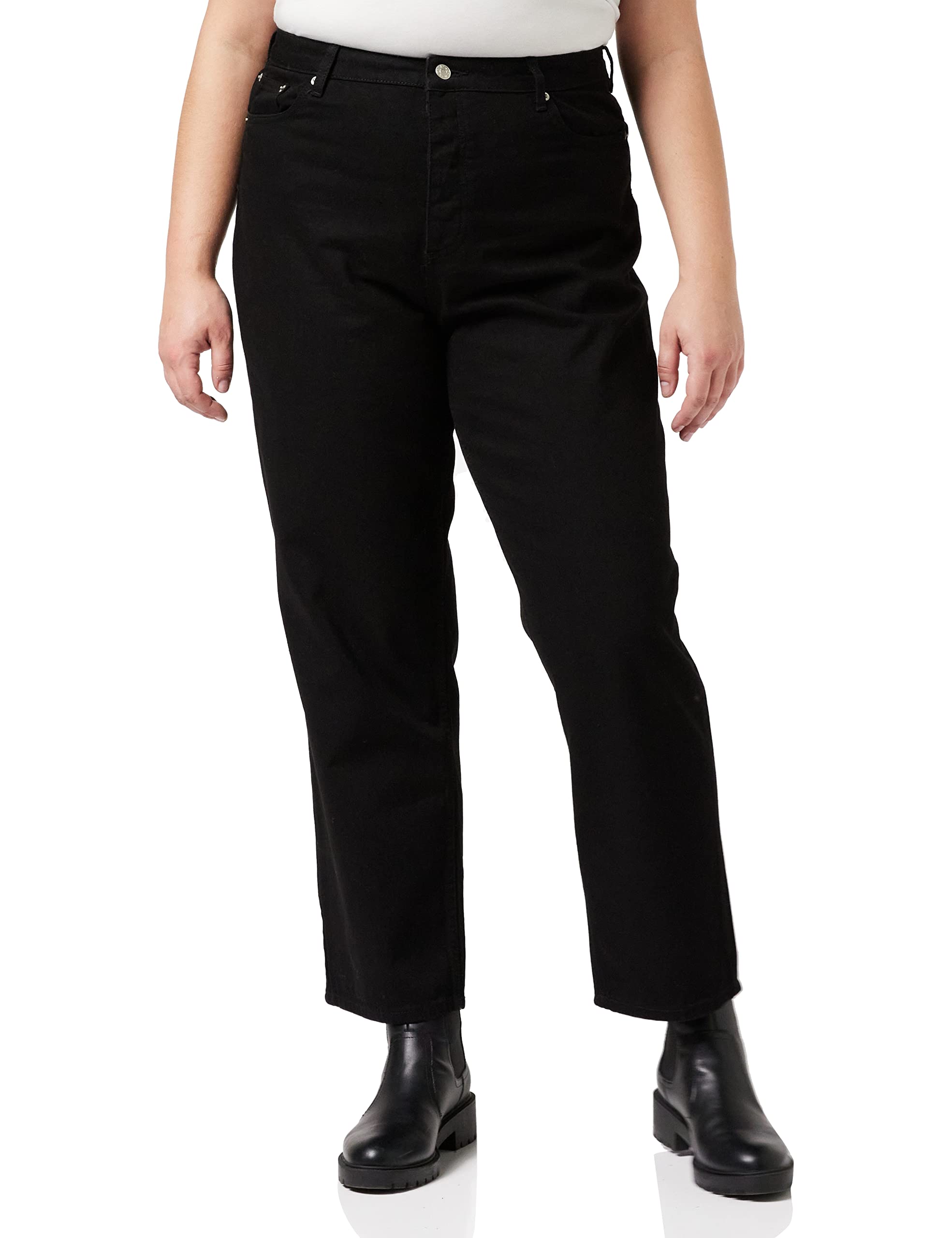 NA-KD Women's Straight Leg Denim Jeans, Washed Black, 12 UK