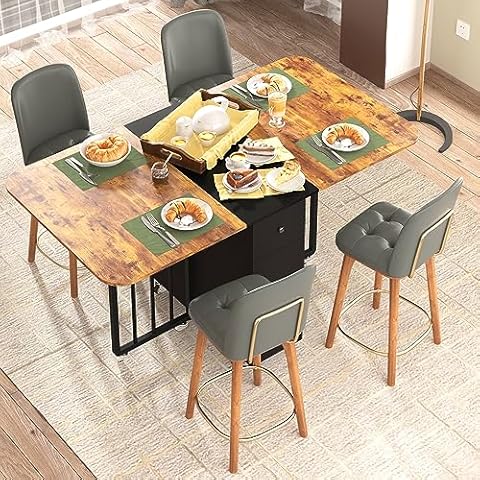 PAUKIN Wooden Dining Table, Foldable Kitchen Dining Table with Organizer Drawers and Storage, Available in 3 Formats to Adjust to Your Needs for Better Space and Convenience. Cover