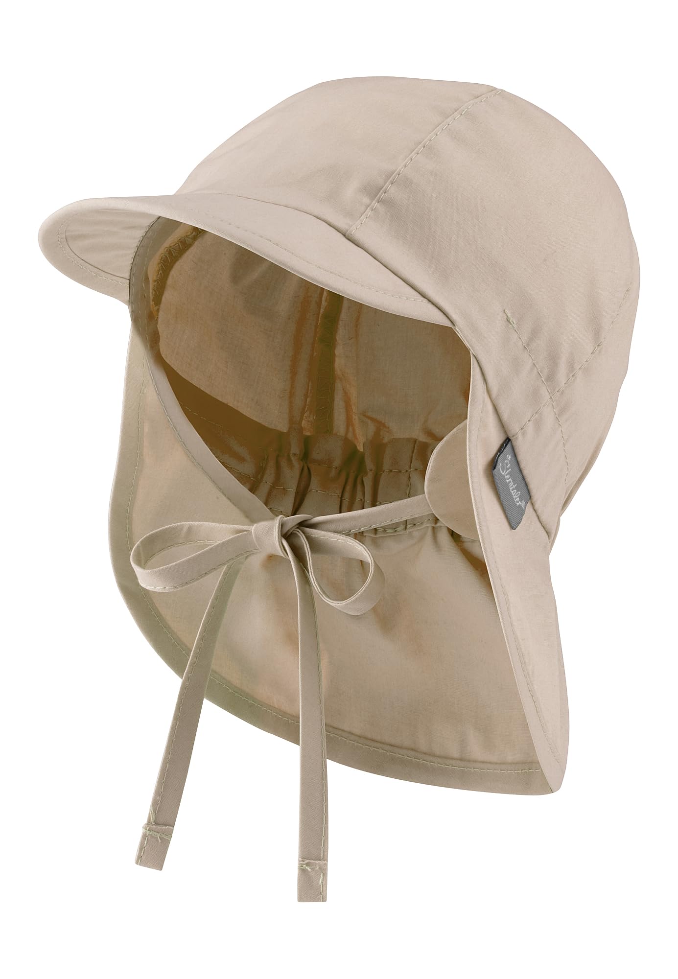 Sterntaler Schirmmütze Nackenschutz Basic - Unisex Baby- und Kinder Mütze mit Nackenschutz, Ohrenklappen und Bindeband - UV-Schutz 50+ Hut aus Popeline (Bio) - Sommer Kopfbedeckung - beige, Größe 49