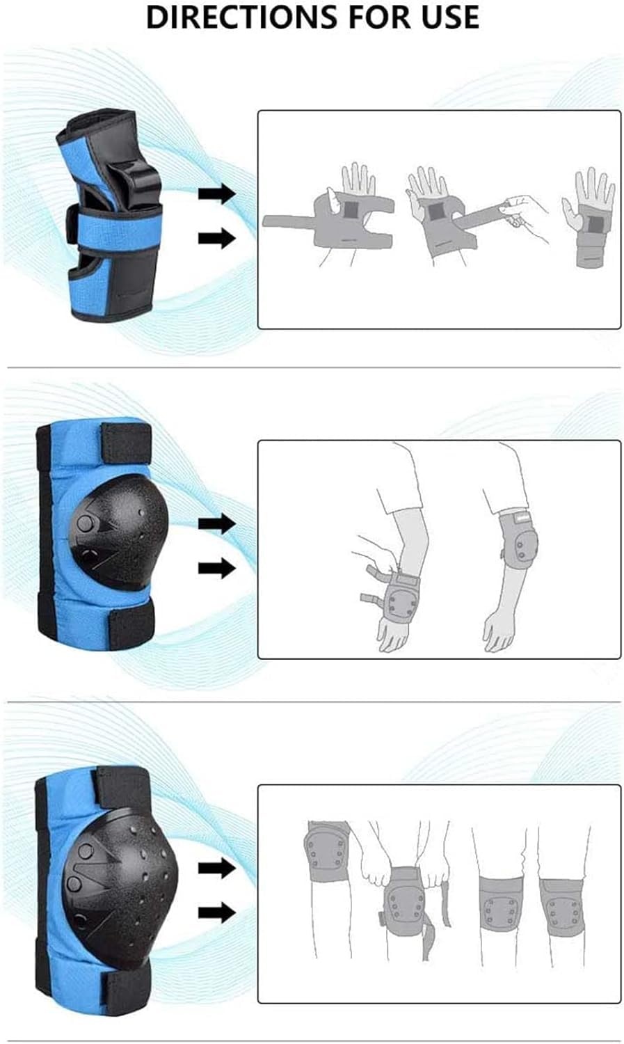 Conjunto De Equipo De Protección para Patines Kee Almohadillas Coderas Muñequeras para Niños Camisetas Monopatín para Adultos Ciclismo Ciclismo Bicicleta Patinete Pati, Blue, S(10-25kg)