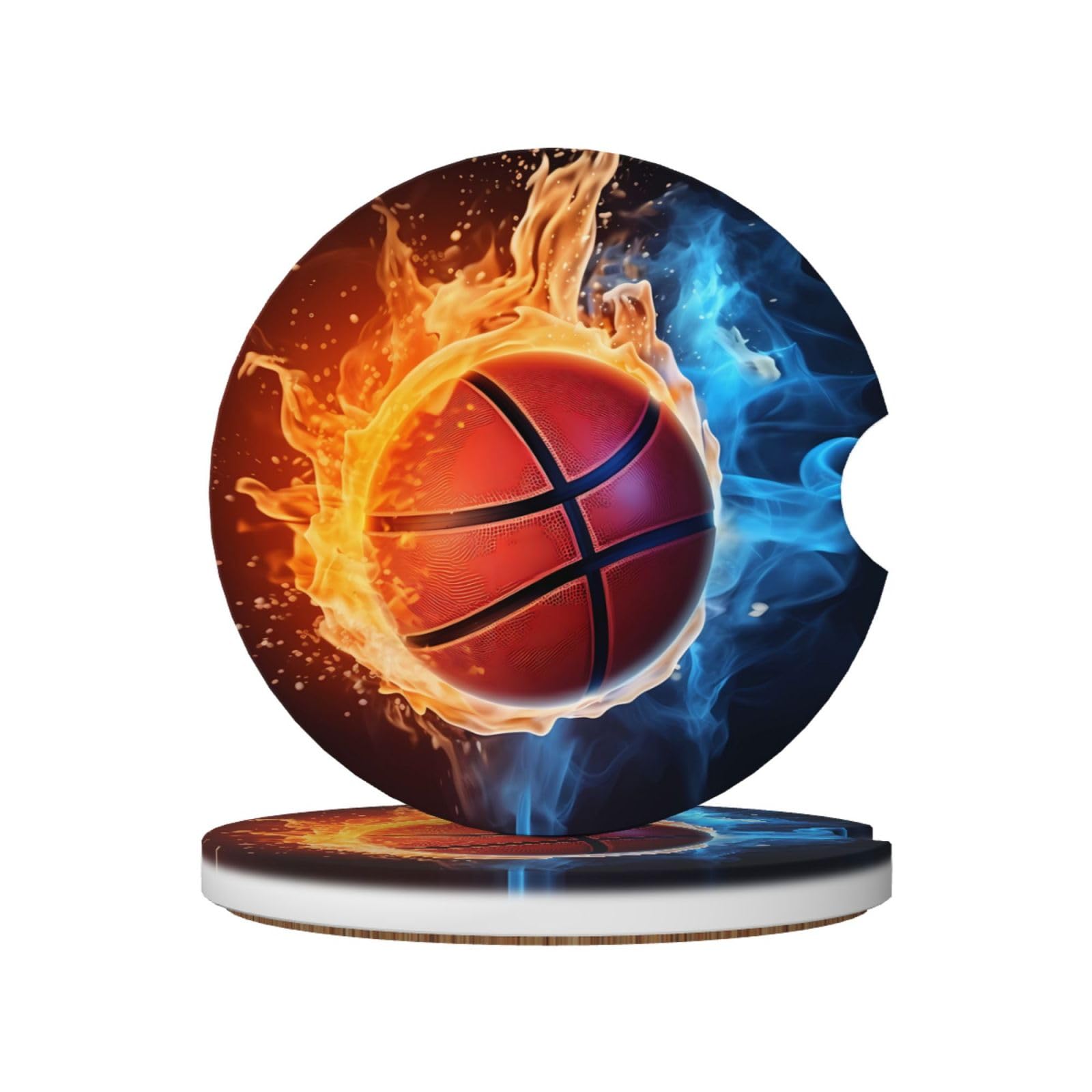 2 Pack Basketball Ceramic Absorbent Car Coasters Dia 2.56"