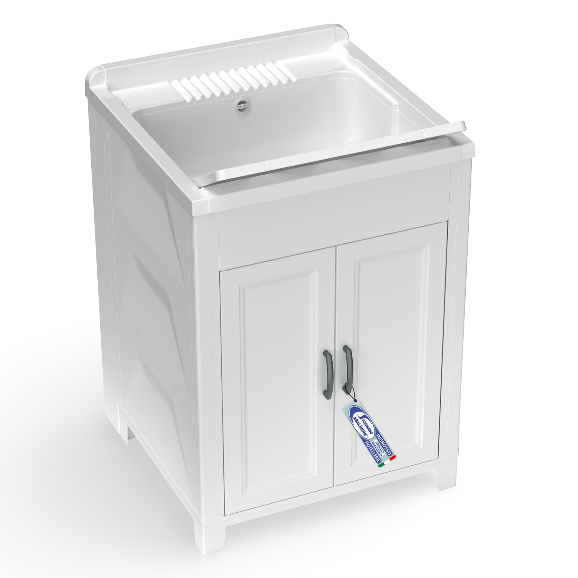 Sicignano Mobile Lavatoio in Resina PP 60x60x85 cm con Vasca e Asse, per Interno ed Esterno, Giardino e Lavanderia