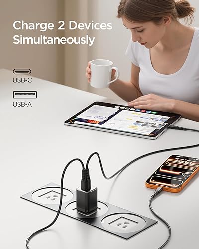 Miniatura 3 de Cargador rápido USB C de 30 W, cargador de pared USB C de doble puerto con enchufe plegable para iPhone 16/15/14, Samsung S24, iPad, 40% más pequeño