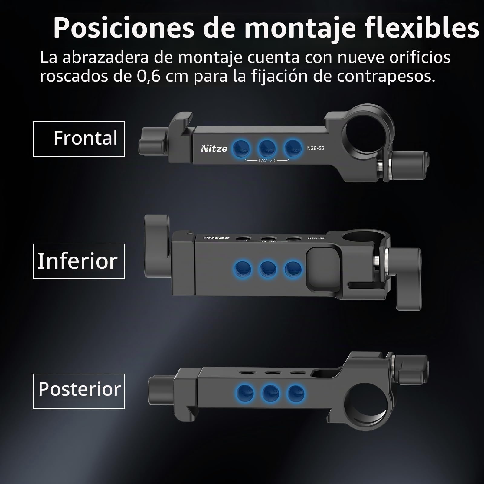 Nitze Kit de Contrapeso Counterweight para Estabilizadores dji RS 5/RS 4 Pro/RS 4/RS 3 Pro/RS 3/RSC 2/RS 2, Abrazadera de Montaje con Pinza de Varilla de 15mm para Motor dji Focus Pro - N28-S2