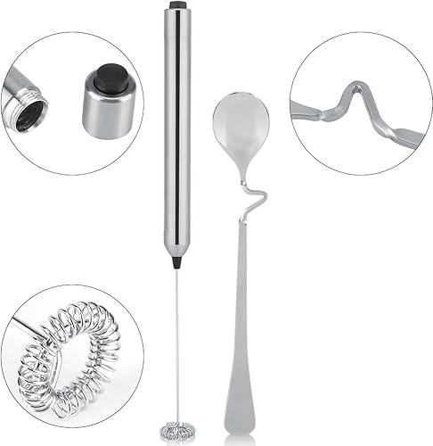 Miniatura 4 de Espumador de leche eléctrico para hacer espuma, mini agitador de acero inoxidable, de mano, con pilas, cuchara de café para cocina
