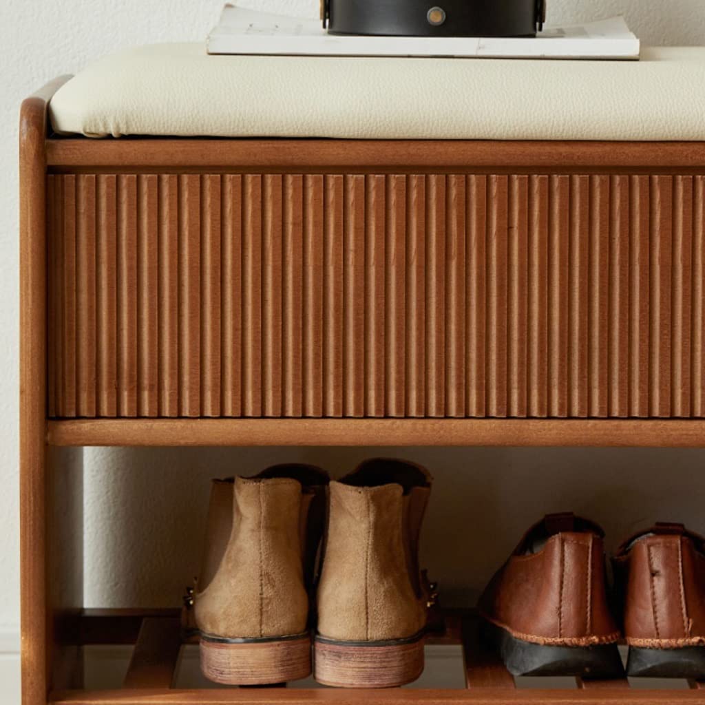 Ławka na buty wejściowe z litego drewna – stylowy stojak na buty i stołek do przewijania idealna do użytku domowego i na zewnątrz, oszczędzająca miejsce, wygodny stołek do siedzenia dla łatwego